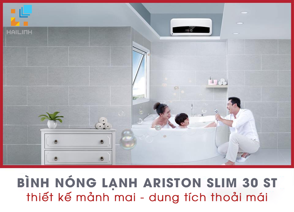 Bình nóng lạnh Ariston Slim 30 ST thiết kế mảnh mai - dung tích thoải mái